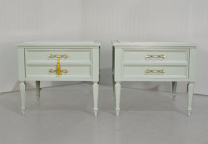 Mid Century Transitional Marble Top Nightstands A Pair- Newly Painted