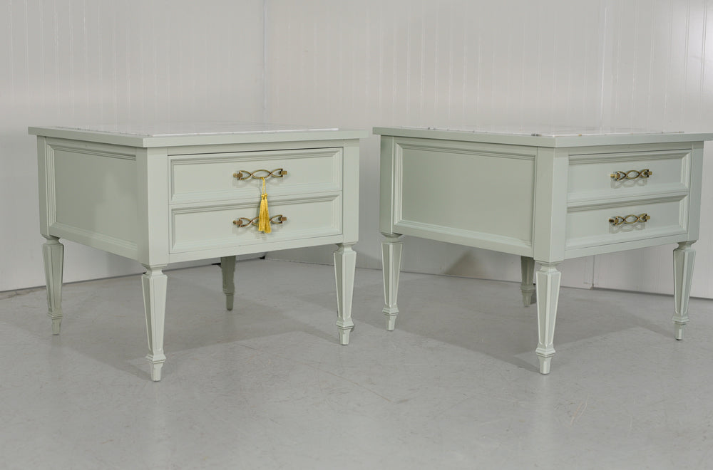 Mid Century Transitional Marble Top Nightstands A Pair- Newly Painted