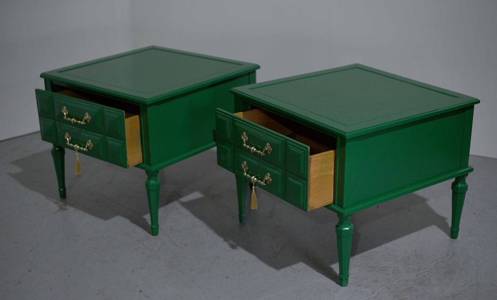 Mid Century Transitional Nightstands in Green - Newly Painted