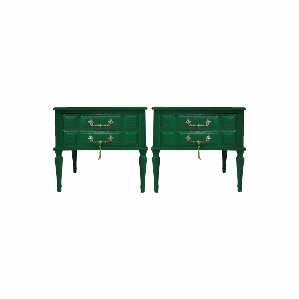 Mid Century Transitional Nightstands in Green - Newly Painted