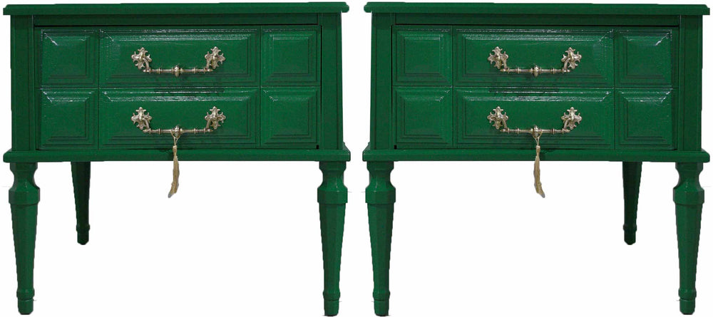 Mid Century Transitional Nightstands in Green - Newly Painted