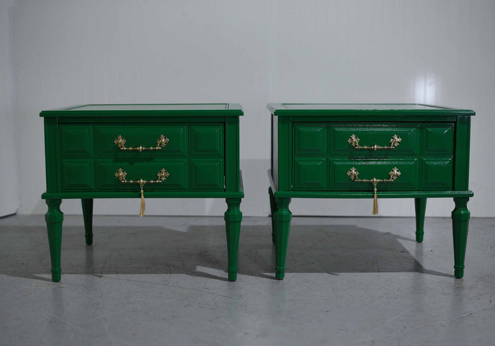 Mid Century Transitional Nightstands in Green - Newly Painted