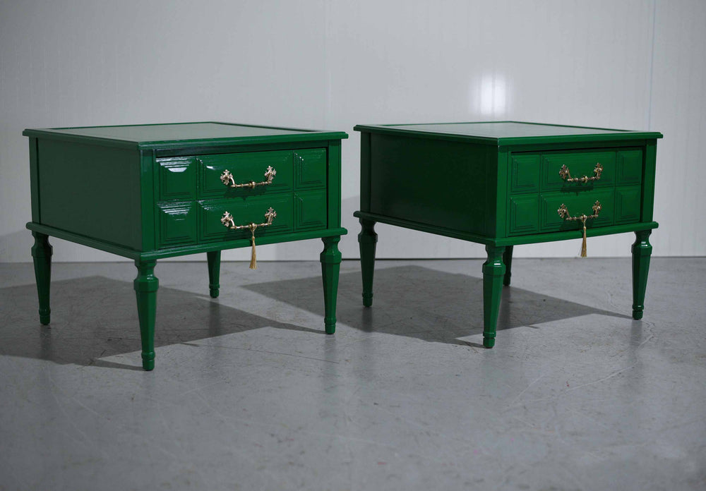 Mid Century Transitional Nightstands in Green - Newly Painted