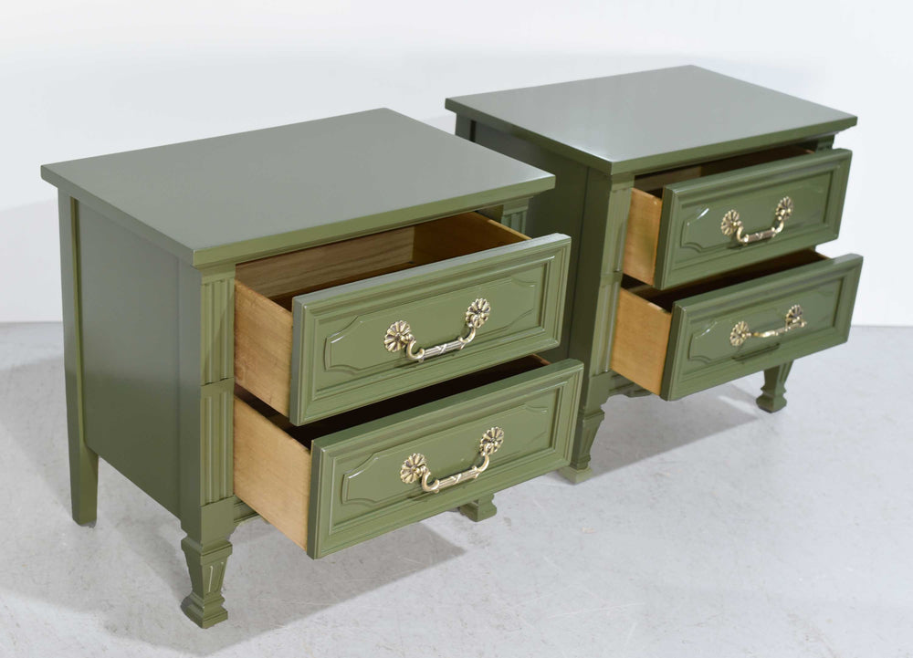 Mid Century Transitional Pair of Nightstands in Green By Dixie - Newly Painted