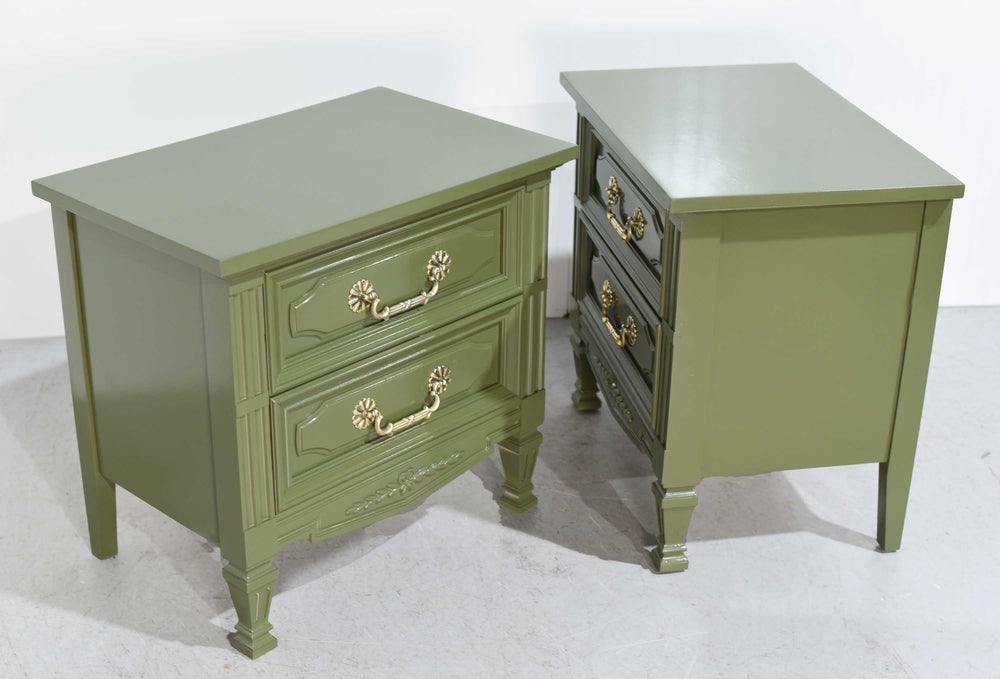 Mid Century Transitional Pair of Nightstands in Green By Dixie - Newly Painted