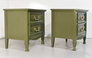 Mid Century Transitional Pair of Nightstands in Green By Dixie  - Newly Painted