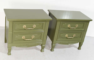 Mid Century Transitional Pair of Nightstands in Green By Dixie - Newly Painted