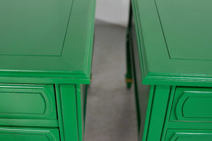 Mid Century Transitional Pair of Nightstands in Green with Gold Accents  - Newly Painted