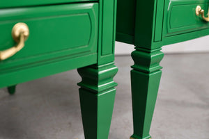 Mid Century Transitional Pair of Nightstands in Green with Gold Accents  - Newly Painted