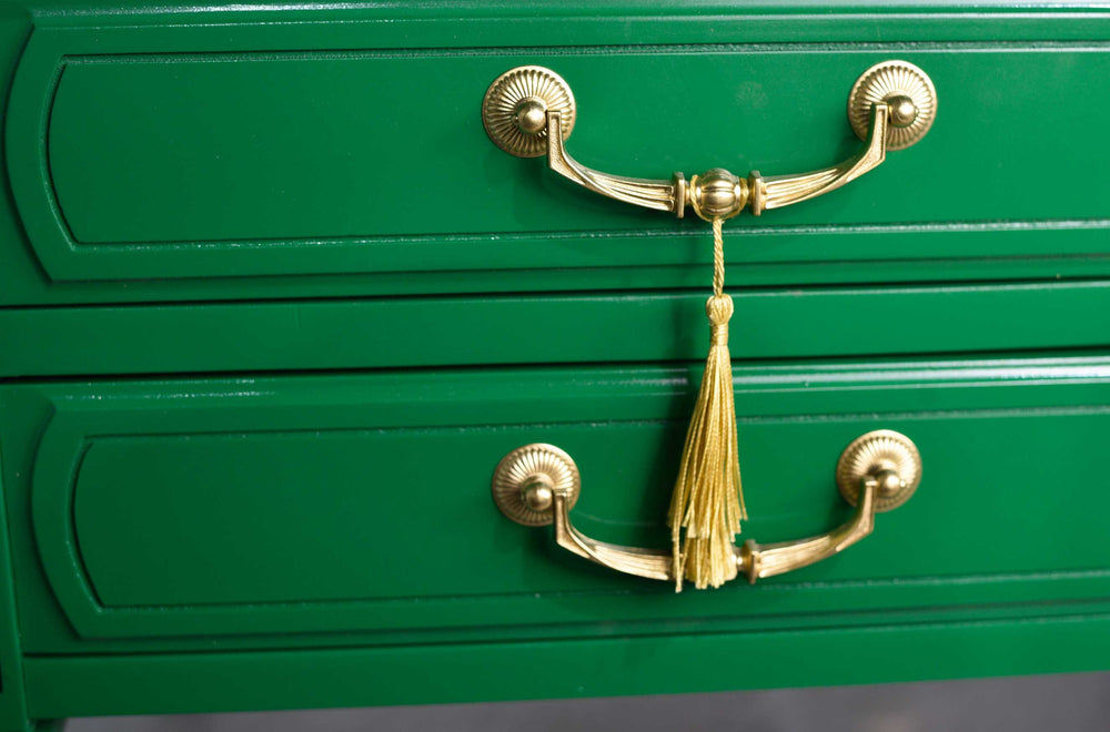 Mid Century Transitional Pair of Nightstands in Green with Gold Accents  - Newly Painted