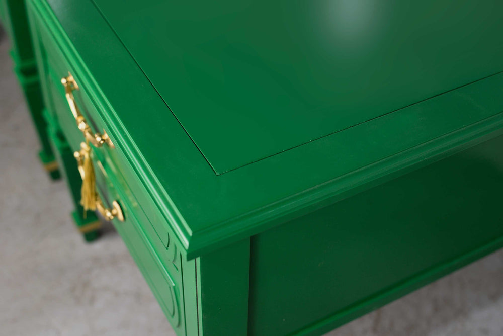 Mid Century Transitional Pair of Nightstands in Green with Gold Accents  - Newly Painted