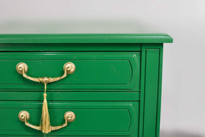 Mid Century Transitional Pair of Nightstands in Green with Gold Accents  - Newly Painted