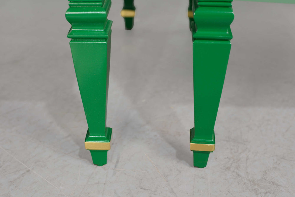 Mid Century Transitional Pair of Nightstands in Green with Gold Accents  - Newly Painted