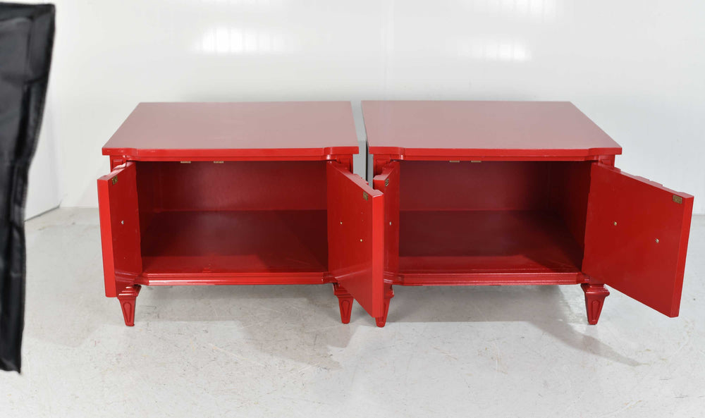 Mid Century Transitional Pair of Nightstands in Red  - Newly Painted