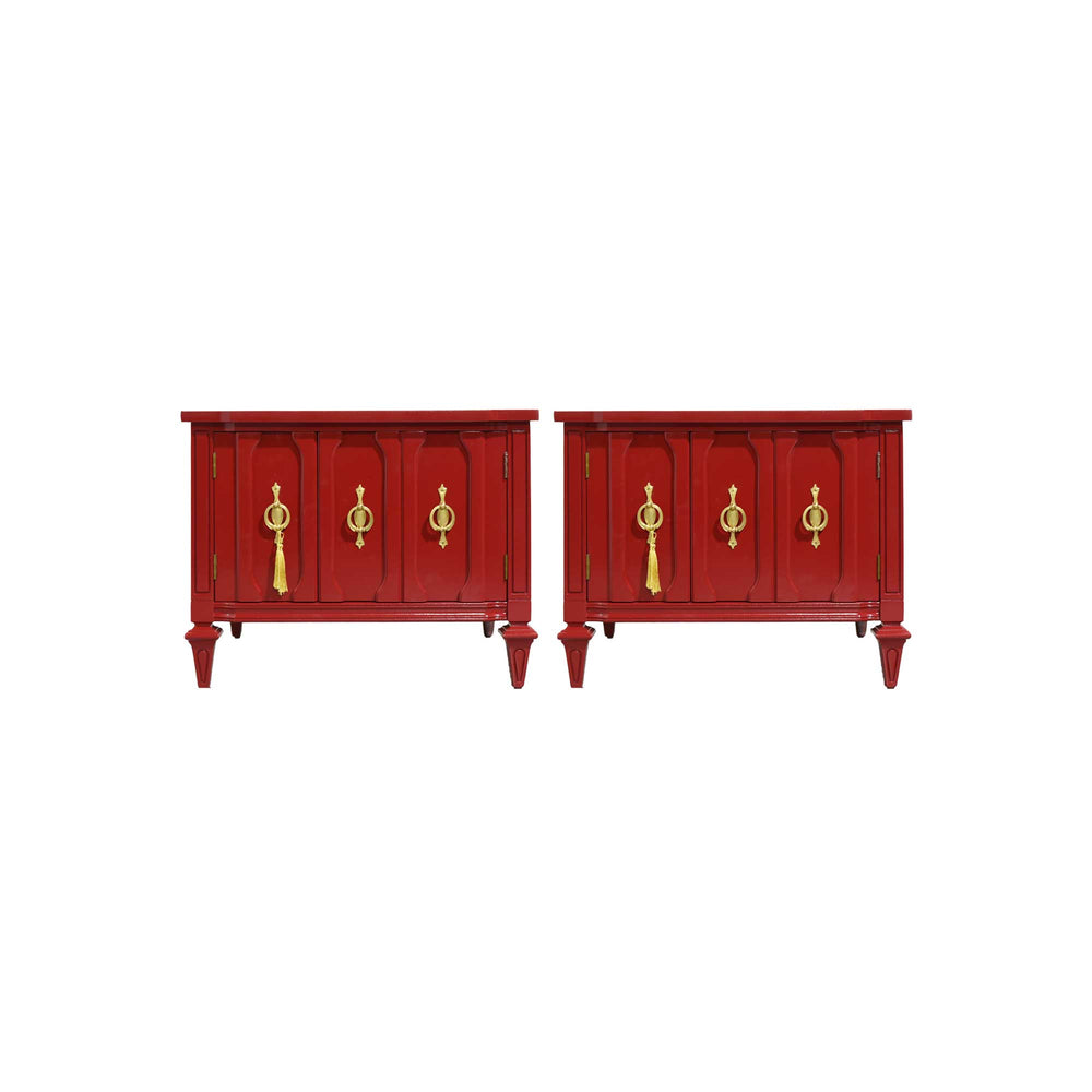 Mid Century Transitional Pair of Nightstands in Red  - Newly Painted