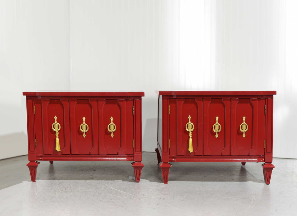 Mid Century Transitional Pair of Nightstands in Red  - Newly Painted