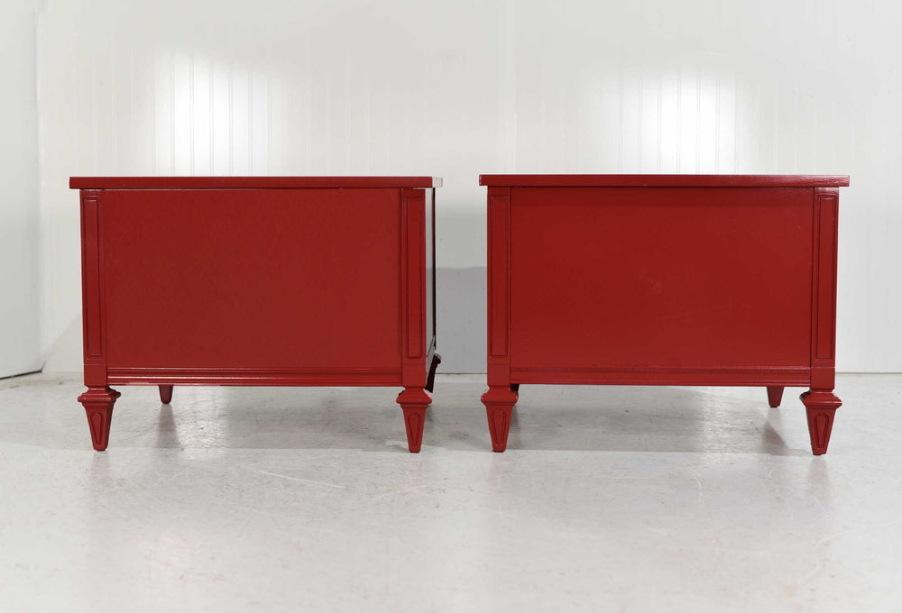 Mid Century Transitional Pair of Nightstands in Red  - Newly Painted