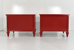 Mid Century Transitional Pair of Nightstands in Red  - Newly Painted