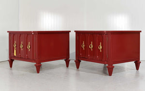 Mid Century Transitional Pair of Nightstands in Red  - Newly Painted