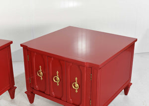 Mid Century Transitional Pair of Nightstands in Red  - Newly Painted