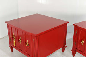 Mid Century Transitional Pair of Nightstands in Red  - Newly Painted