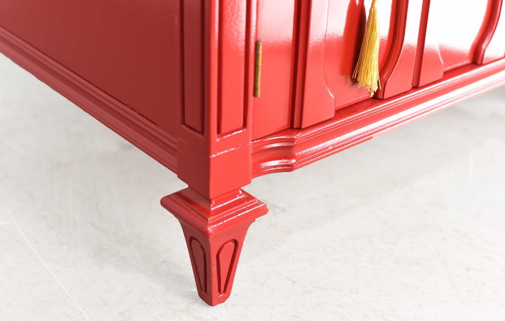 Mid Century Transitional Pair of Nightstands in Red  - Newly Painted