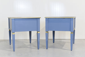 Mid Century Transitional Side Tables in Blue and Gold Newly Painted - A Pair