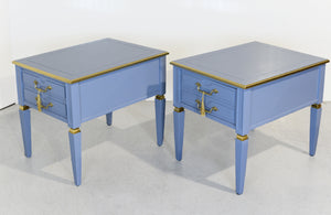 Mid Century Transitional Side Tables in Blue and Gold Newly Painted - A Pair