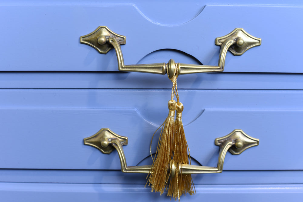 Mid Century Transitional Side Tables in Blue and Gold Newly Painted - A Pair
