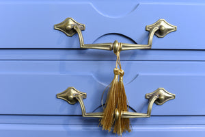 Mid Century Transitional Side Tables in Blue and Gold Newly Painted - A Pair