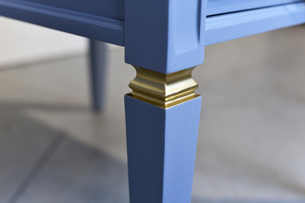 Mid Century Transitional Side Tables in Blue and Gold Newly Painted - A Pair