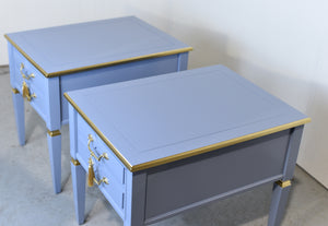 Mid Century Transitional Side Tables in Blue and Gold Newly Painted - A Pair
