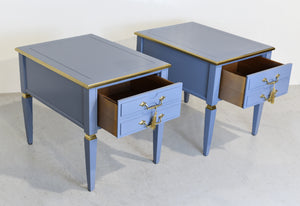 Mid Century Transitional Side Tables in Blue and Gold Newly Painted - A Pair