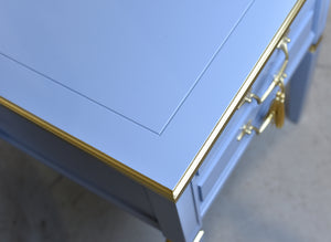 Mid Century Transitional Side Tables in Blue and Gold Newly Painted - A Pair