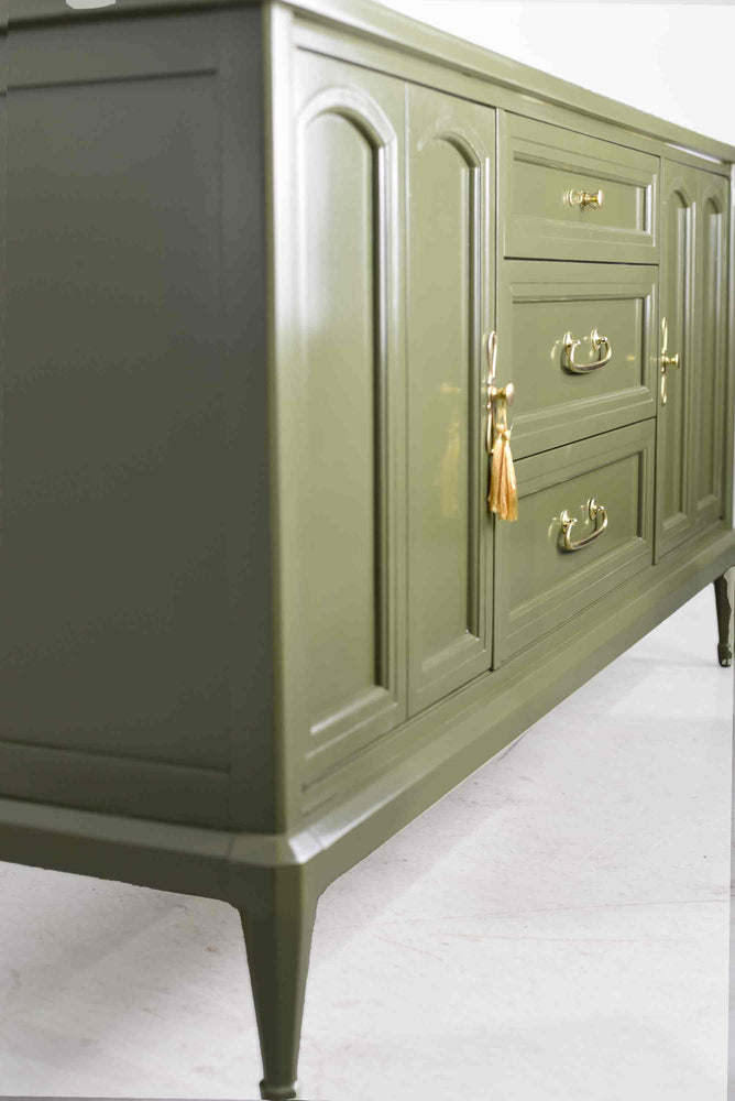 Mid Century Transitional Sideboard Dresser by White Furniture in Green - Newly Painted