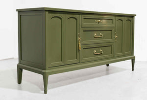 Mid Century Transitional Sideboard Dresser by White Furniture in Green - Newly Painted