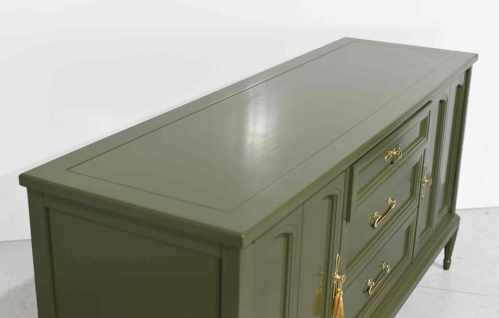 Mid Century Transitional Sideboard Dresser by White Furniture in Green - Newly Painted