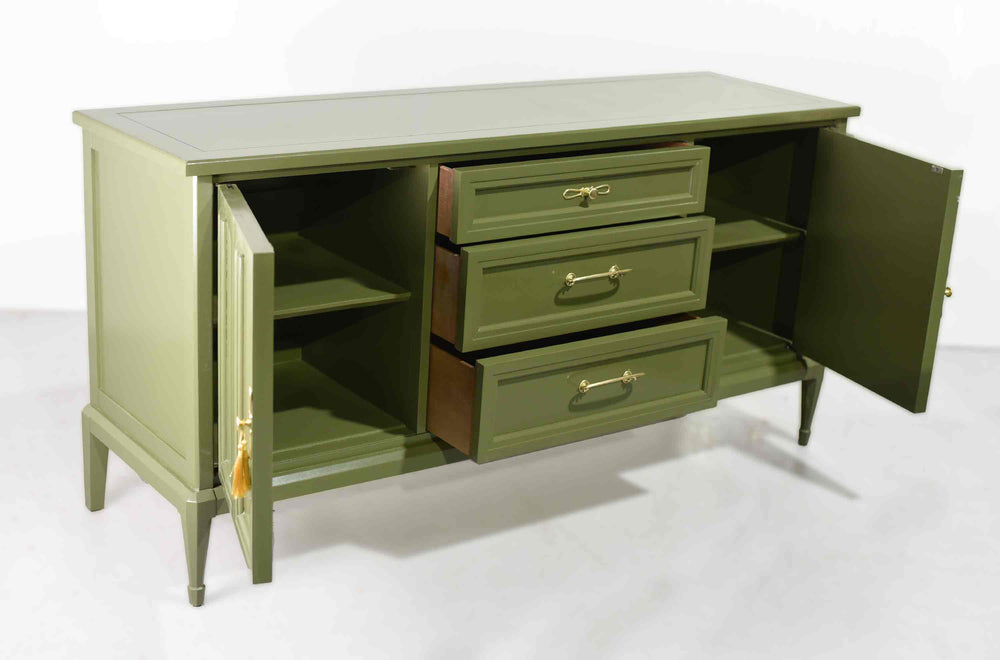 Mid Century Transitional Sideboard Dresser by White Furniture in Green - Newly Painted