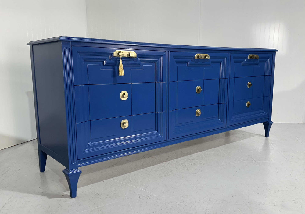 Mid Century Transitional Style Dresser in Blue by Romweber - Newly Painted