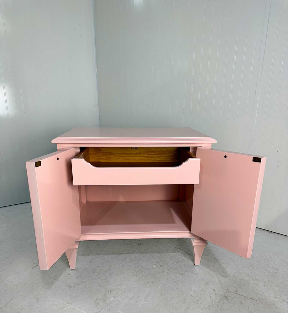 Mid Century Transitional Style Side Table Nightstand by Romweber in Pink - Newly Painted