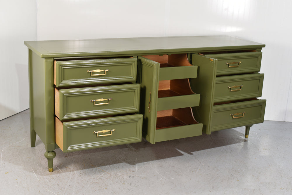 Mid Century Transitional lowboy Dresser by White Furniture in Green - Newly Painted