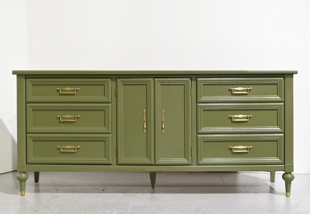 Mid Century Transitional lowboy Dresser by White Furniture in Green - Newly Painted