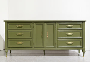 Mid Century Transitional lowboy Dresser by White Furniture in Green - Newly Painted