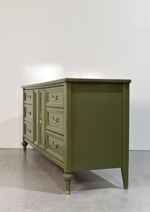 Mid Century Transitional lowboy Dresser by White Furniture in Green - Newly Painted