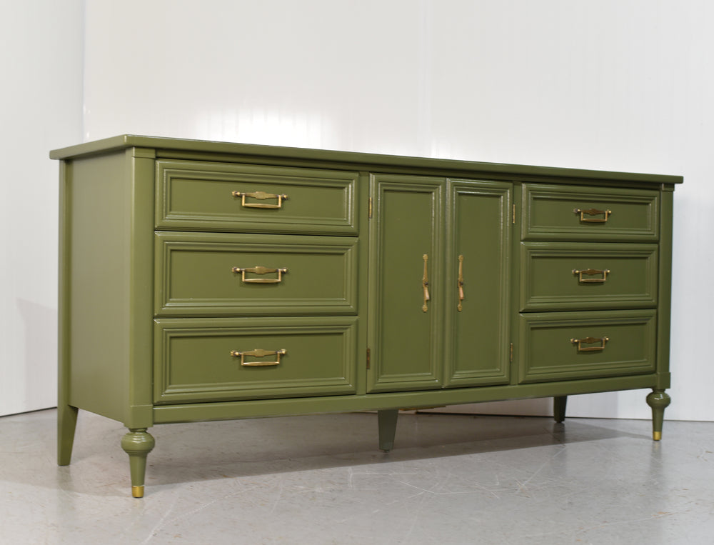 Mid Century Transitional lowboy Dresser by White Furniture in Green - Newly Painted