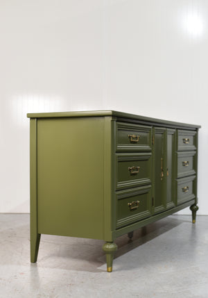 Mid Century Transitional lowboy Dresser by White Furniture in Green - Newly Painted