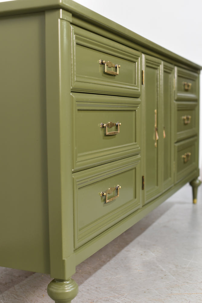 Mid Century Transitional lowboy Dresser by White Furniture in Green - Newly Painted