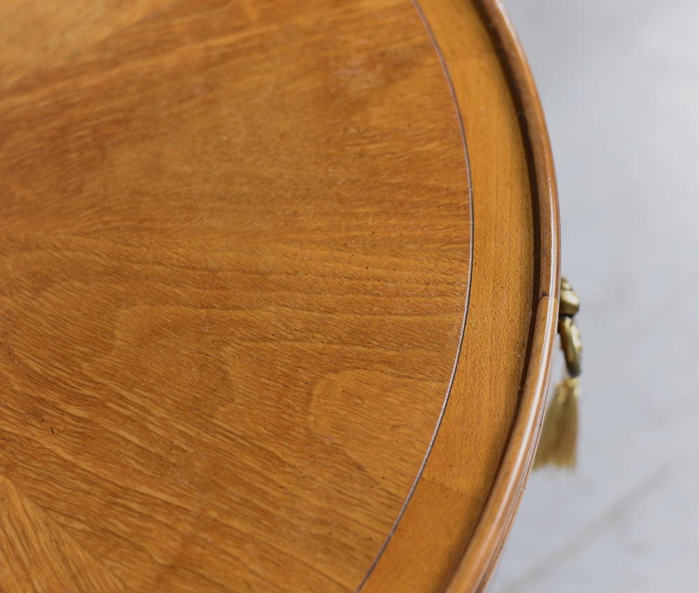 Mid Century Walnut Round Sunburst Veneer Side Table by Baker Furniture