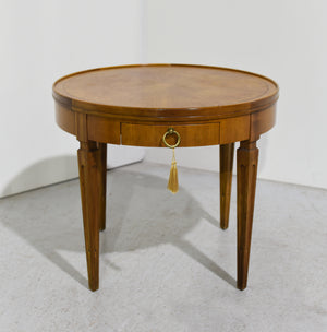 Mid Century Walnut Round Sunburst Veneer Side Table by Baker Furniture