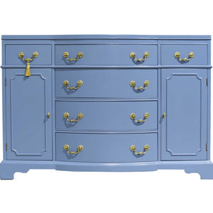 Mid Century Colonial Revival Style Curve Front Buffet in Blue - Newly Painted
